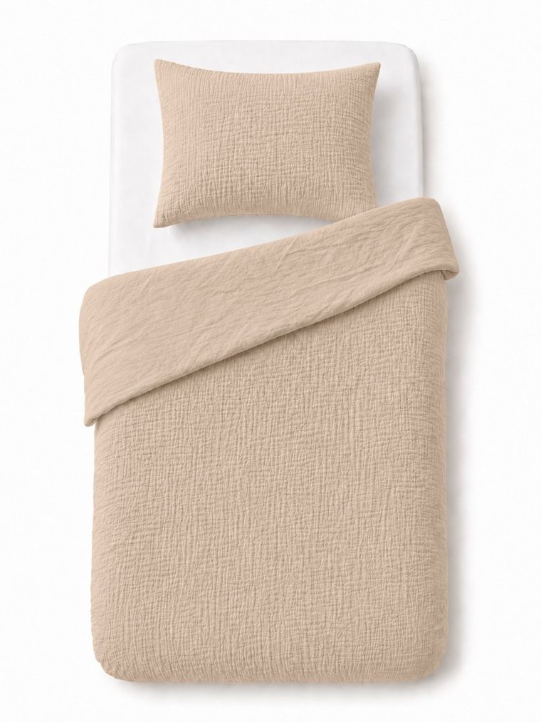 Detexpol, 2-częściowy komplet dwustronnej pościeli, muślin, beżowy, 100-135 cm