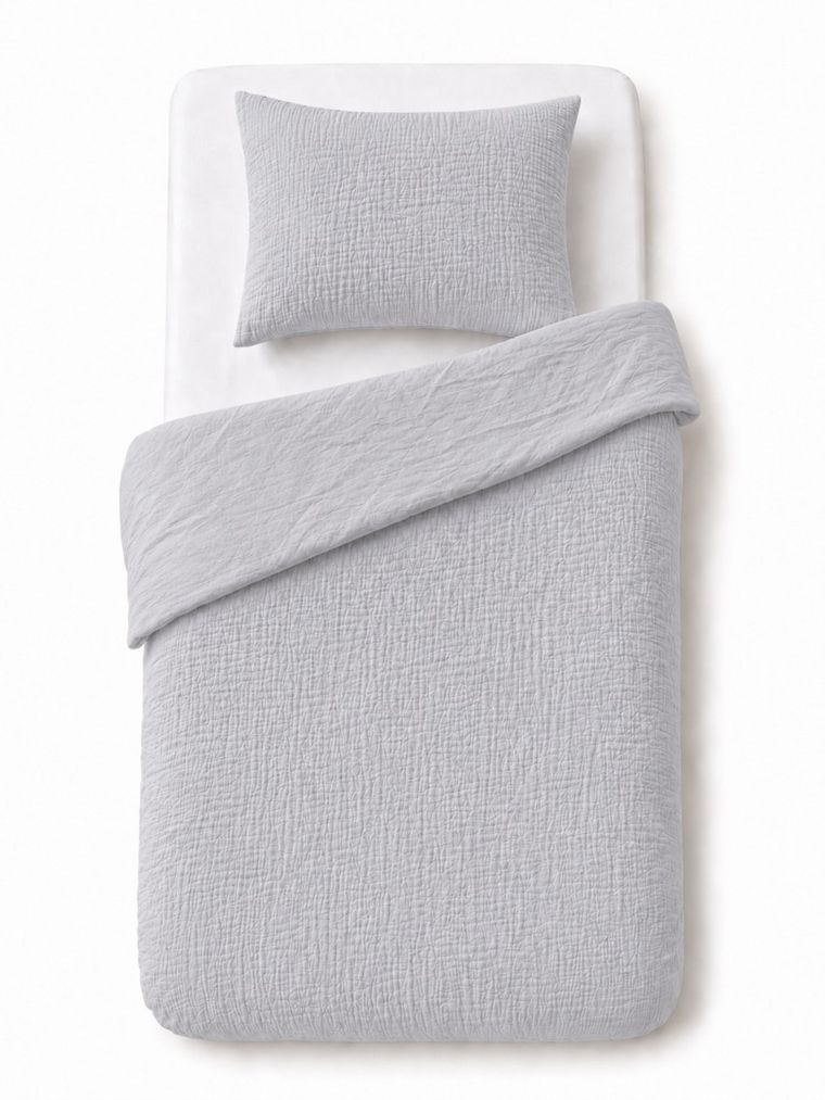 Detexpol, 2-częściowy komplet dwustronnej pościeli, muślin, szary, 100-135 cm
