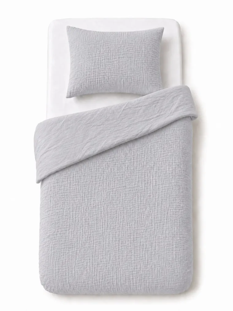 Detexpol, 2-częściowy komplet dwustronnej pościeli, muślin, szary, 90-120 cm