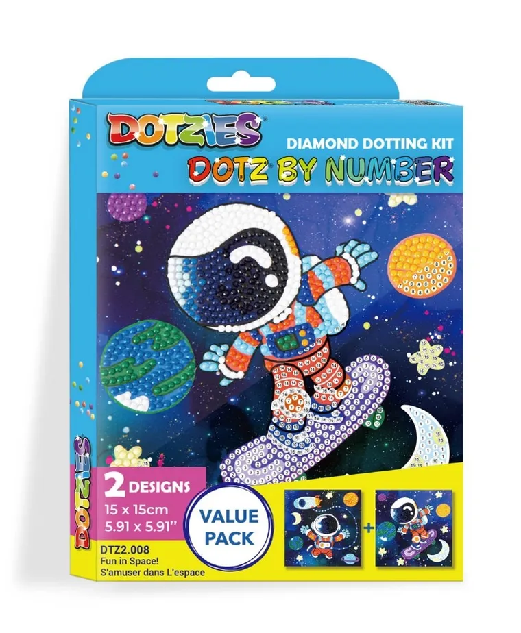 Diamond Dotz by number, diamentowa mozaika, Fun in space, 2 obrazki