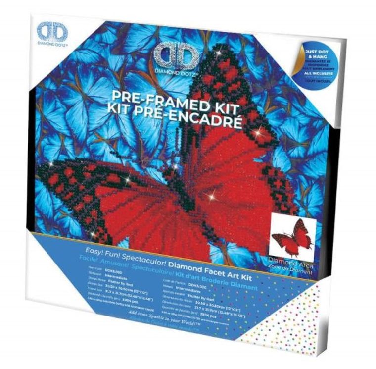 Diamond Dotz, diamentowa mozaika, Czerwony motyl, 33-33 cm
