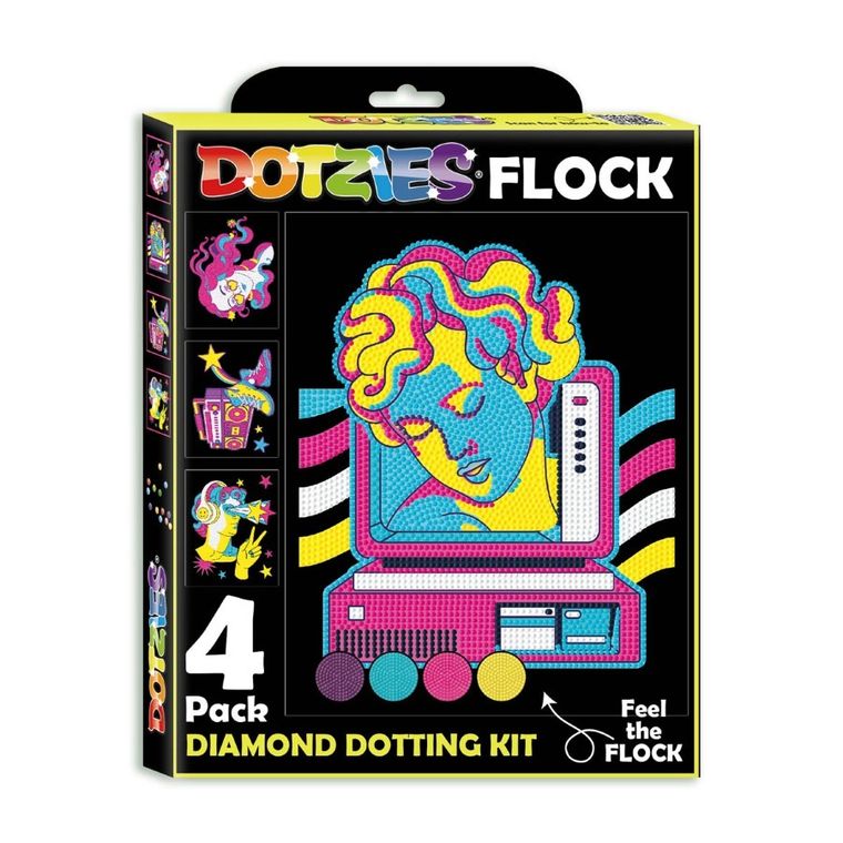 Diamond Dotz, diamentowa mozaika, flokowana, Neon Retro Classic, 4 obrazki