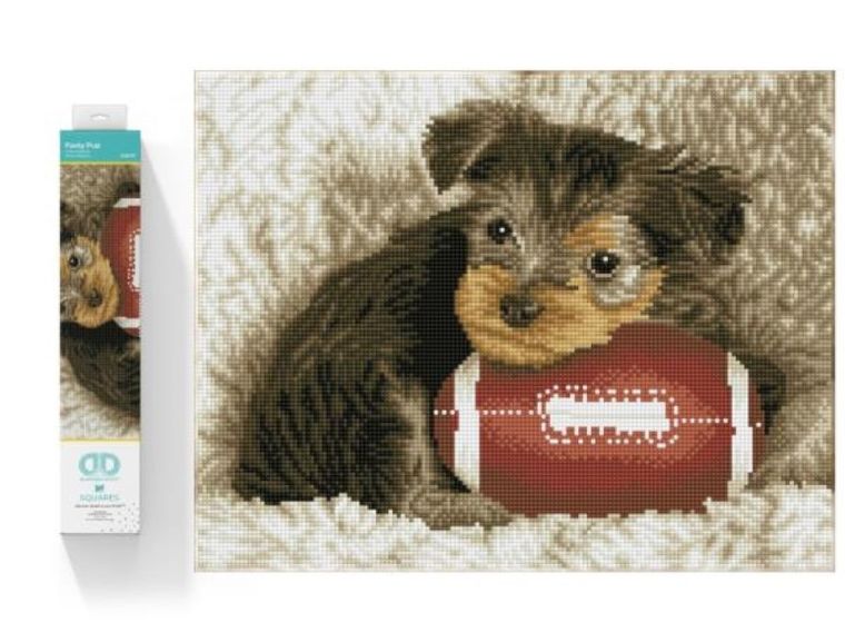 Diamond Dotz, diamentowa mozaika, Footy Pup, Szczeniak z piłką do rugby, 49-40 cm