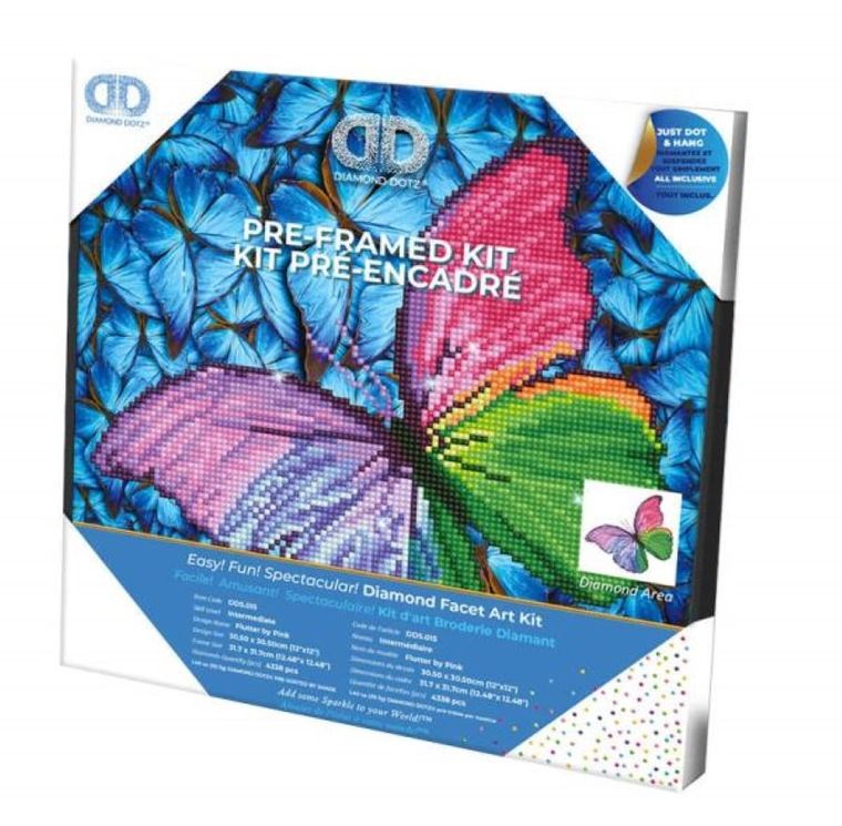 Diamond Dotz, diamentowa mozaika, Różowy motyl, 33-33 cm