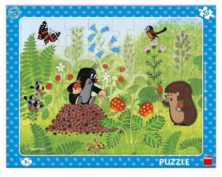 Dino, Krecik i poziomki, puzzle ramkowe, 40 elementów