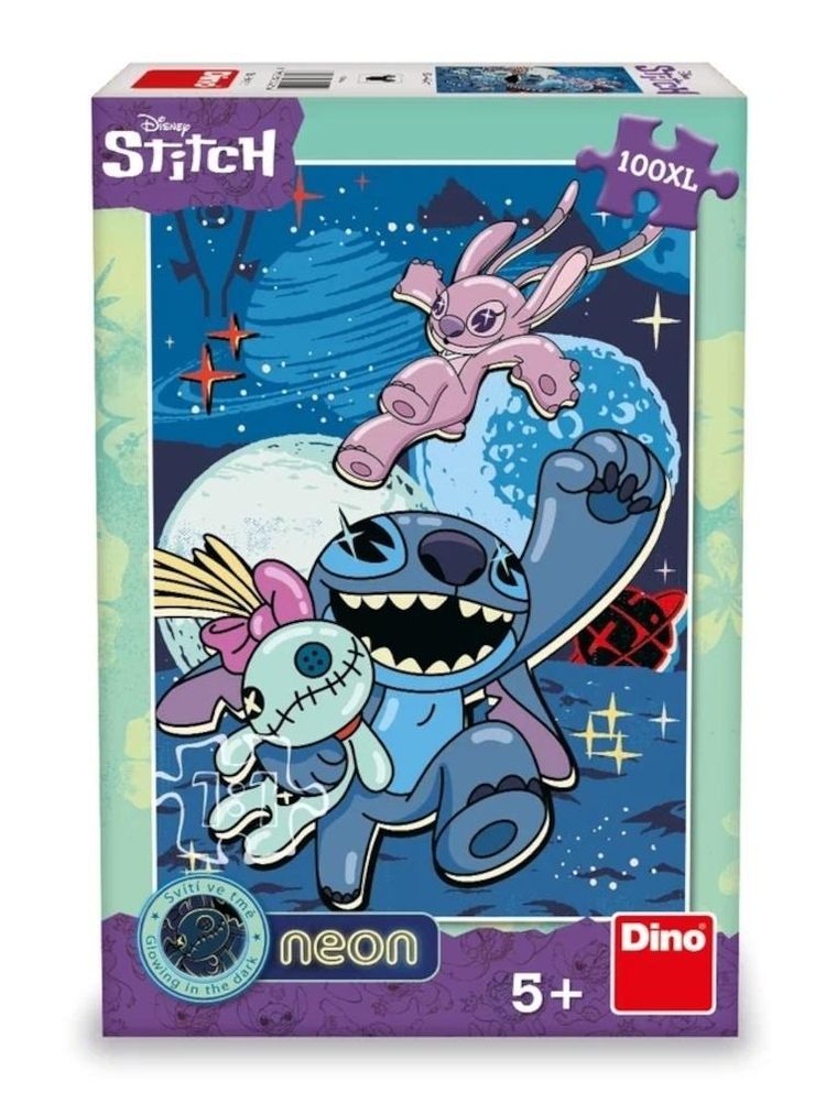 Dino, Lilo i Stitch, neonowe puzzle ze świecącymi konturami, 100 elementów