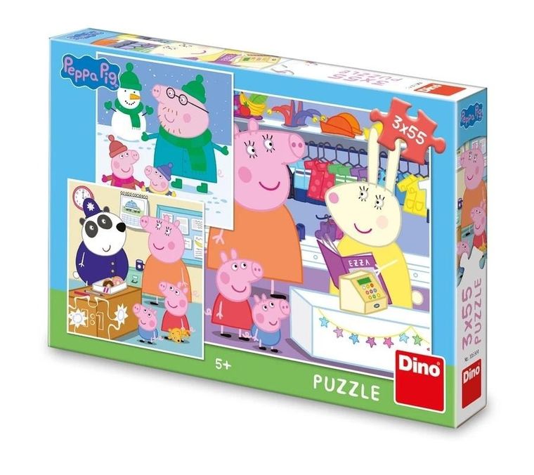 Dino, Świnka Peppa, puzzle, 3-55 elementów