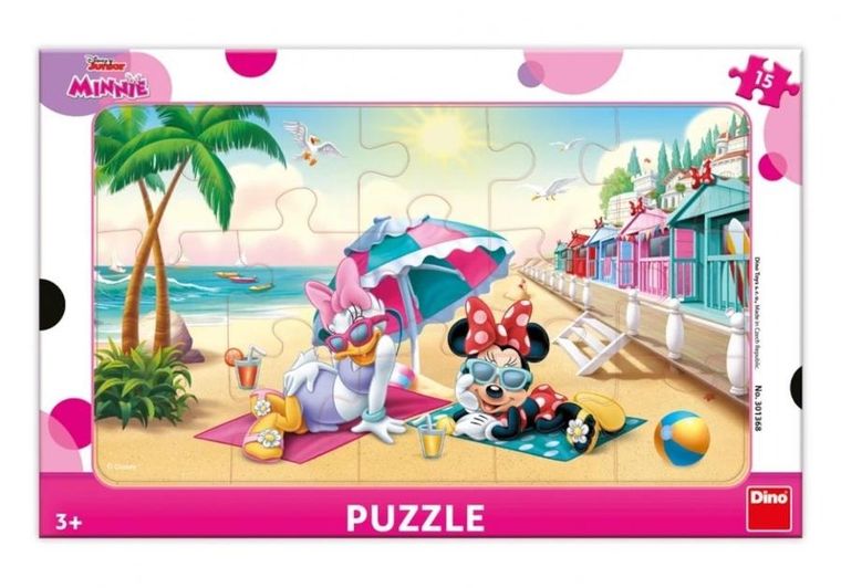 Dino Toys, Myszka Minnie, Na plaży, puzzle ramkowe, 15 elementów