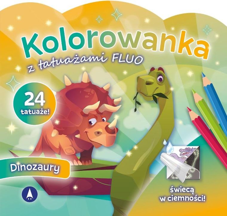 Dinozaury. Kolorowanka z tatuażami fluo