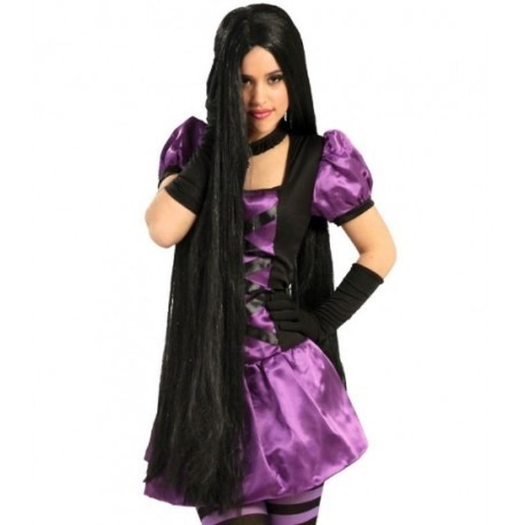 Długa peruka, czarna, 100 cm