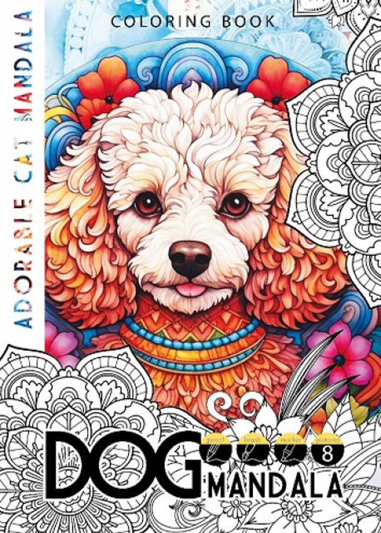 Dog mandala Psy. Kolorowanka A4. 8 obrazków