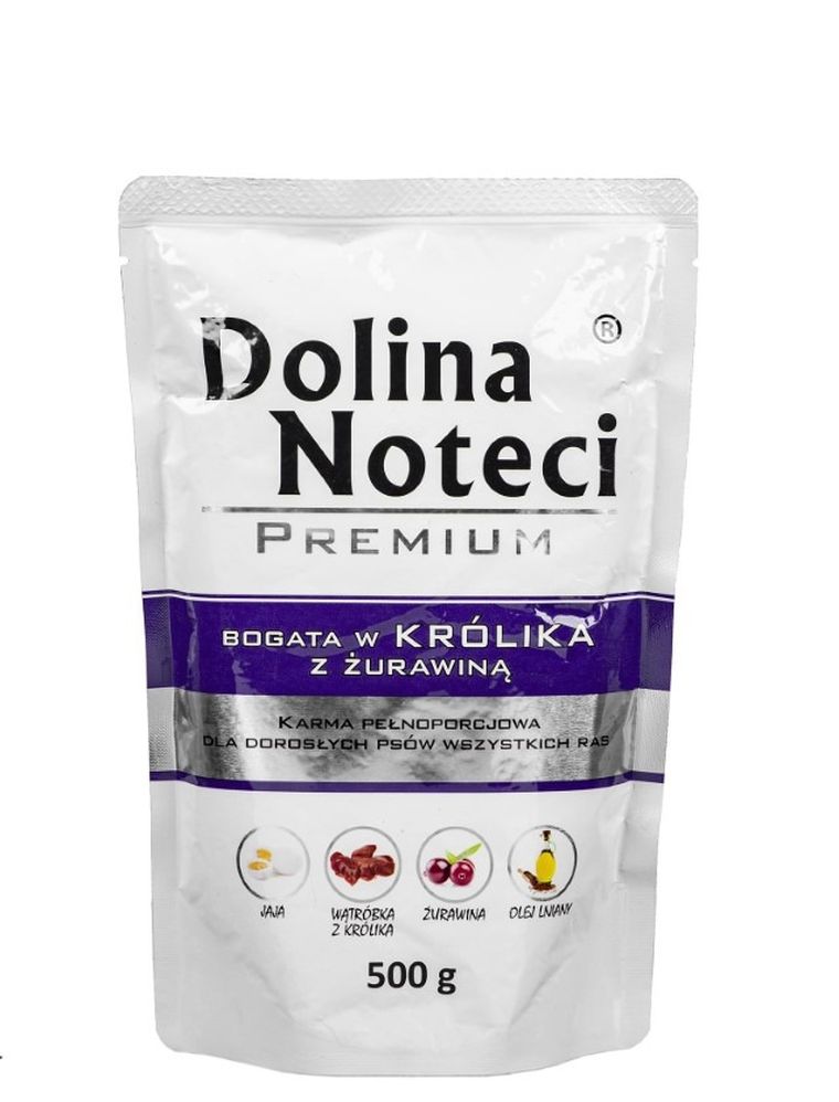 Dolina Noteci, Premium, Adult, królik z żurawiną, saszetka dla psa, 500g