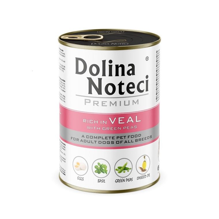 Dolina Noteci, Premium, cielęcina z zielonym groszkiem, karma dla psa, 400g