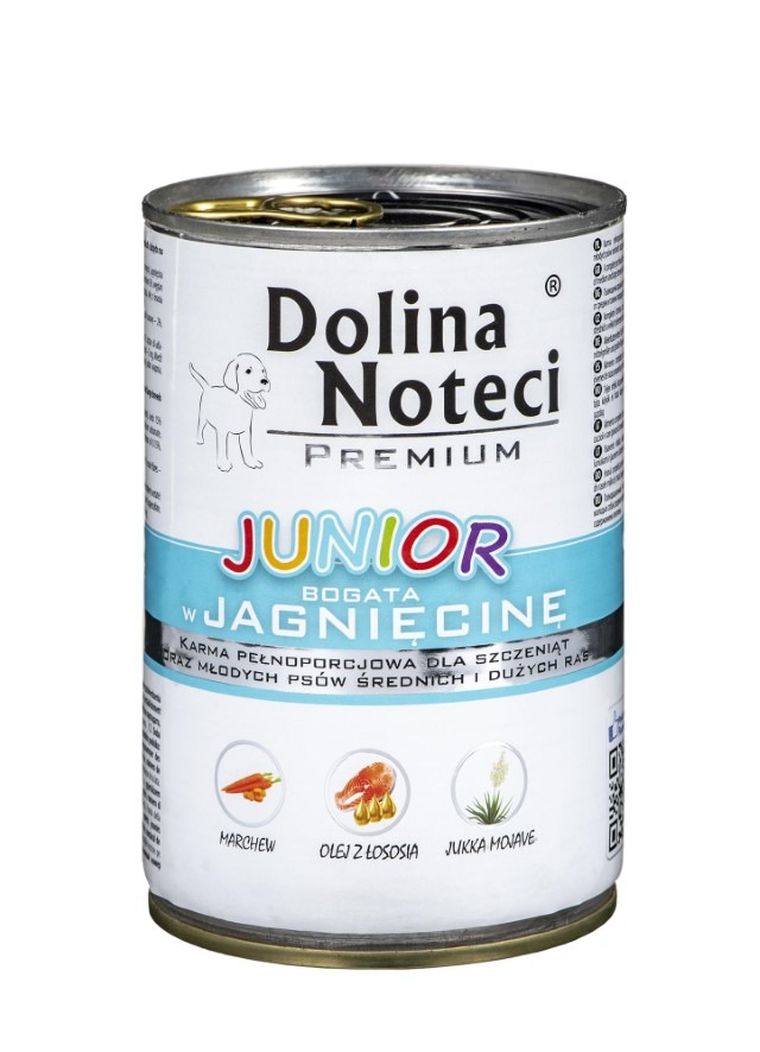 Dolina Noteci, Premium, Junior, jagnięcina, puszka dla psa, 400g