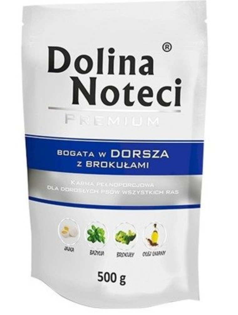 Dolina Noteci, Premium, saszetka, karma dla psów rasowych, dorsz z brokułami, 500g