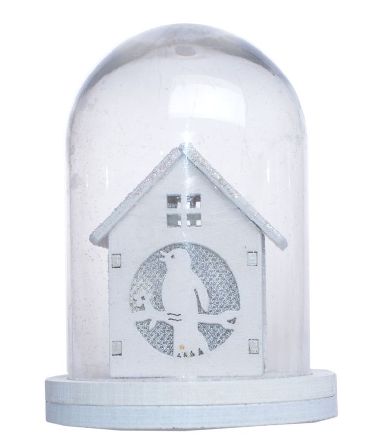 Domek led w szkle, biały, 7-7-9 cm