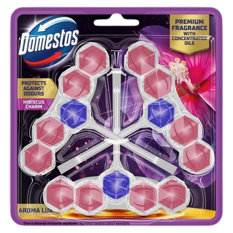 Domestos, Aroma Lux, kostka toaletowa, hibiscus oil & wild berries, 2-55 g
