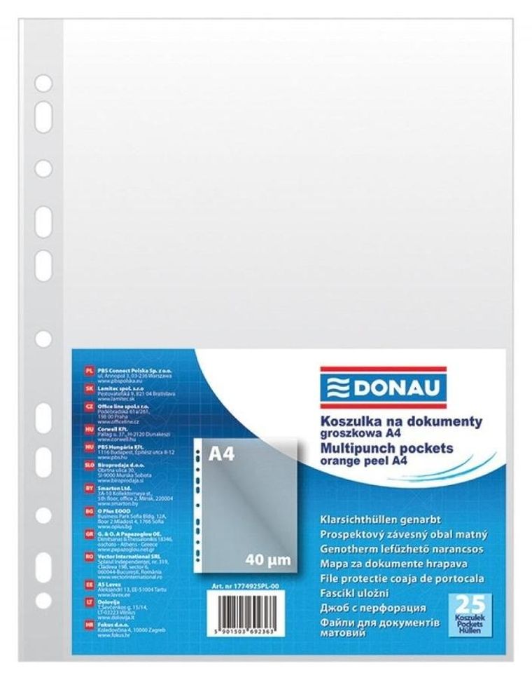 Donau, koszulki na dokumenty A4, PP, groszkowe, 25 szt.