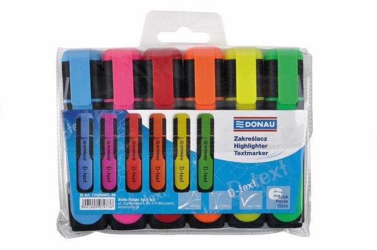 Donau, zakreślacze fluorescencyjne, 1-5 mm, zestaw, 6 szt.