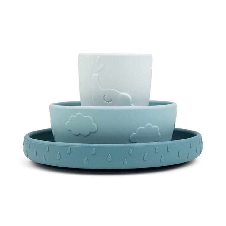 Done by Deer, Stick&Stay, zestaw obiadowy z przyssawką, blue