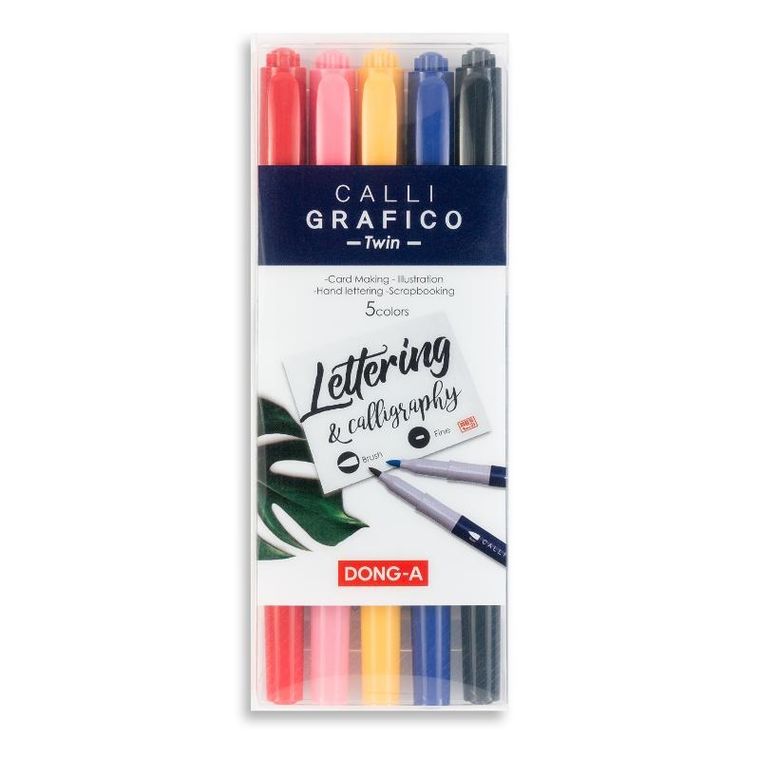 Dong-A, pisak do kaligrafii, dwustronny, 2 mm/3mm, pędzelek, 5 kolorów