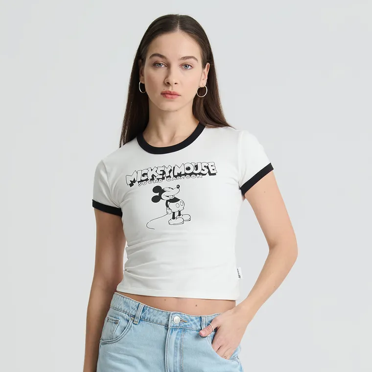 Dopasowany t-shirt z nadrukiem Myszka Miki NOWEAR