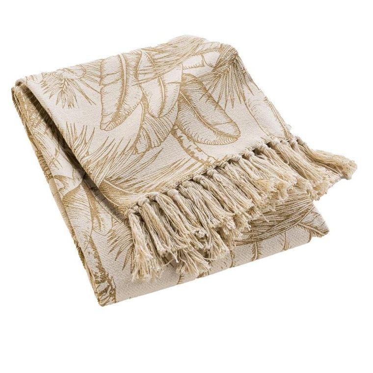 Douceur D'intérieur, Dune, narzuta na sofę, z motywem liści, 125-150 cm