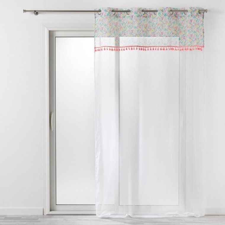 Douceur d'intérieur, firana okienna na przelotkach, Fresh, Liberty, 140-240 cm, biała z dekorem