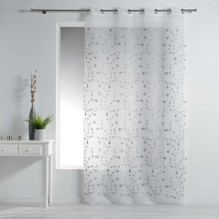 Douceur d'intérieur, firana okienna na przelotkach, Petit Fleur, 140-240 cm, biało-szara