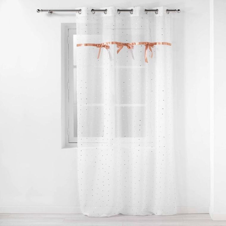 Douceur d'intérieur, firanka na przelotkach ze wstążkami i zdobieniami, 140-240 cm