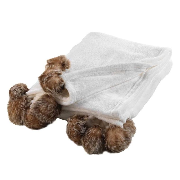 Douceur d'intérieur, miękki koc futrzak, Snowy, z pomponami, 125-150 cm