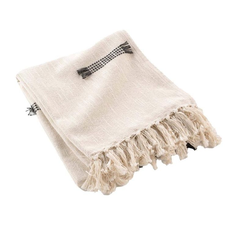 Douceur d'intérieur, narzuta bawełniana, Juline z frędzlami, 125-150 cm