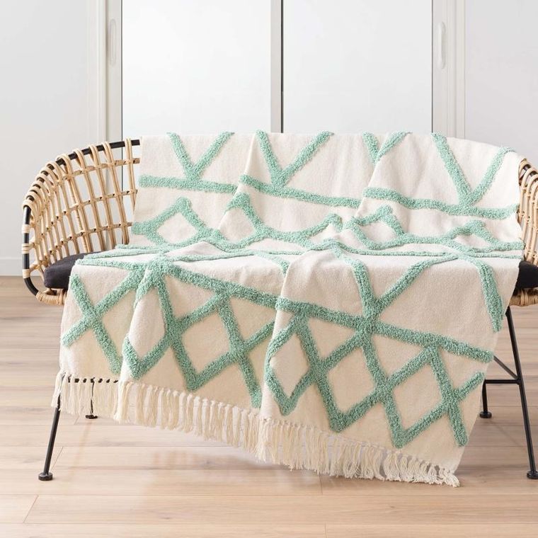 Douceur d'intérieur, narzuta z pikowanym wzorem i frędzlami, Athena, 125-150 cm