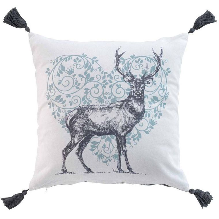 Douceur d'intérieur, ozdobna poduszka z chwostami i nadrukiem, 40-40 cm, bawełna