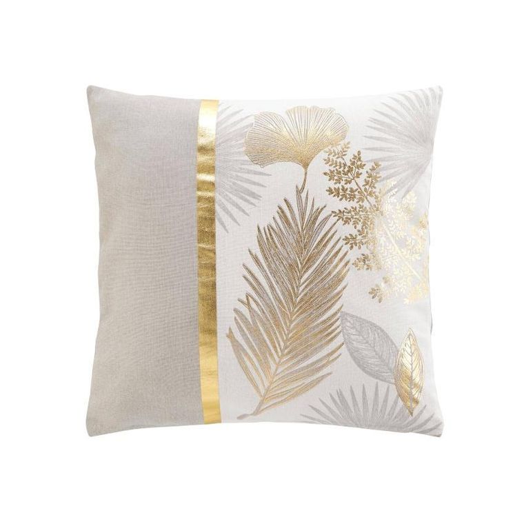 Douceur D'intérieur, poszewka na poduszkę, złote liście, beżowa, 45-45 cm