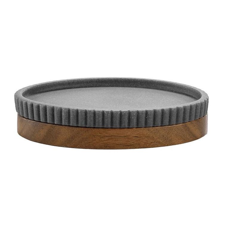 Douceur d'intérieur, prążkowana mydelniczka z podstawką z drewna akacji, Niagara