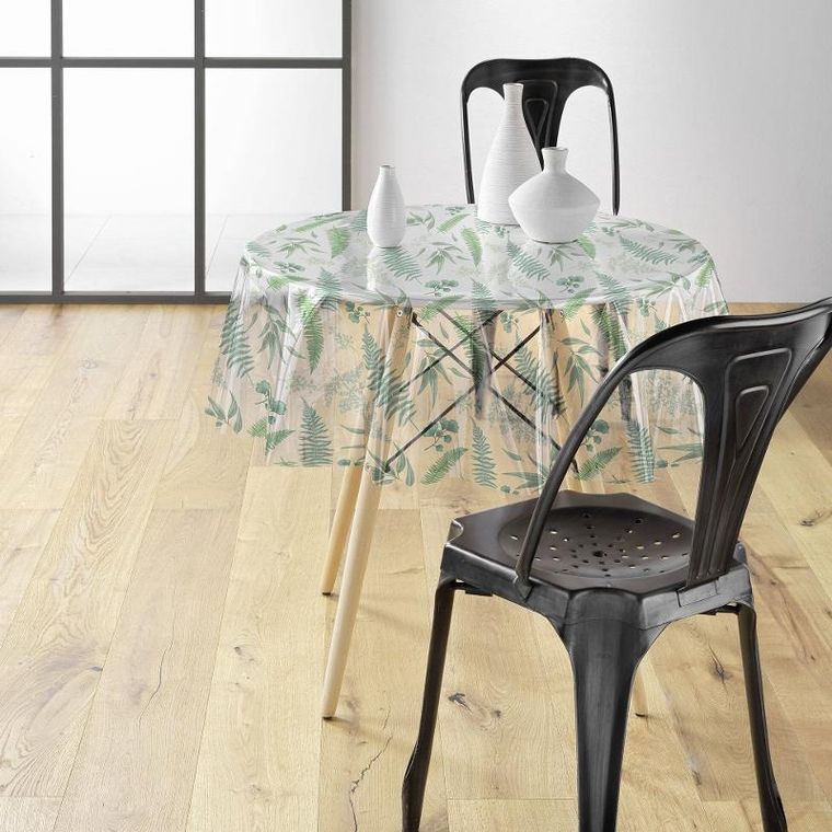 Douceur d'intérieur, przezroczysty obrus z PCV z roślinnym wzorem, Aurea, Ø 140 cm