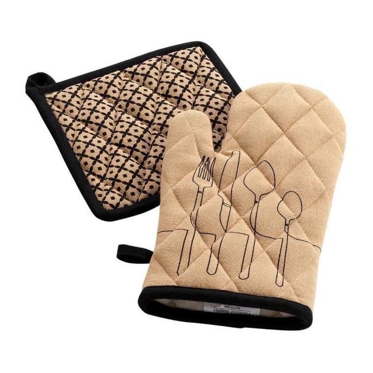 Douceur d'intérieur, rękawica kuchenna + podkładka, Cuisiline, bawełna z recyklingu