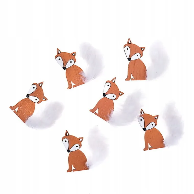 DP Craft, drewniane samoprzylepne liski z futerkiem, 6 szt.