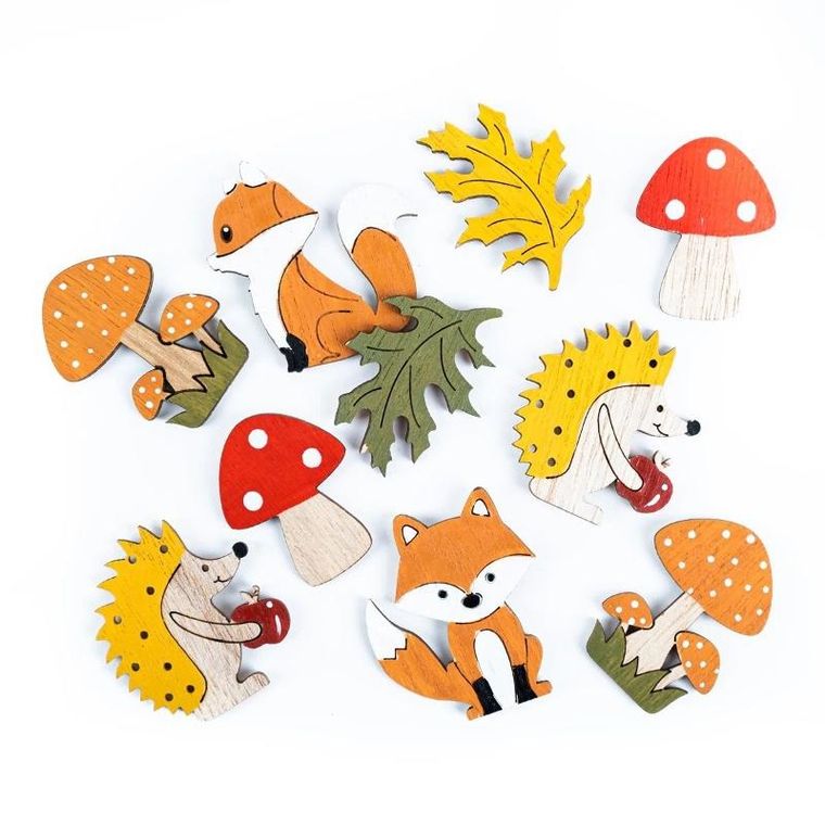 DP Craft, drewniane samoprzylepne motywy leśne multikolor, 10 szt.