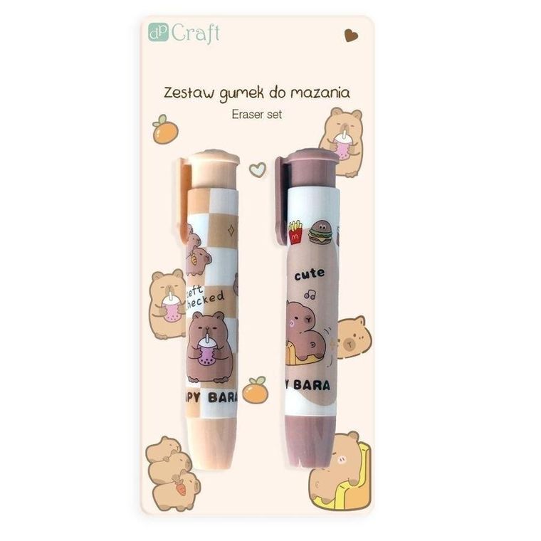 DP Craft, gumki do ścierania, wysuwane, Kapibara, 2 szt.