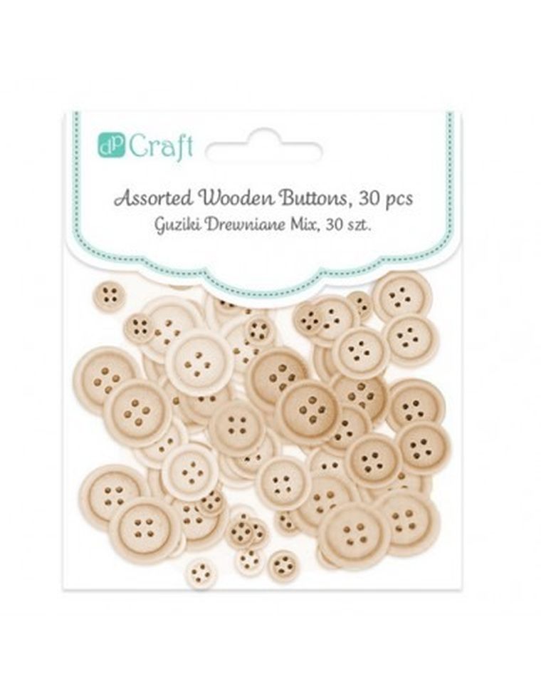 DP Craft, guziki drewniane, naturalne, 30 szt.