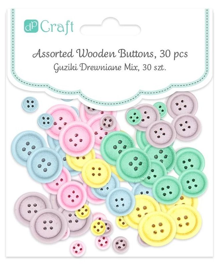DP Craft, guziki drewniane, pastelowe, 30 szt.