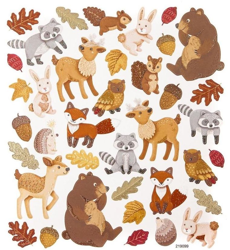 DP Craft, naklejki brokatowe, leśne zwierzaki