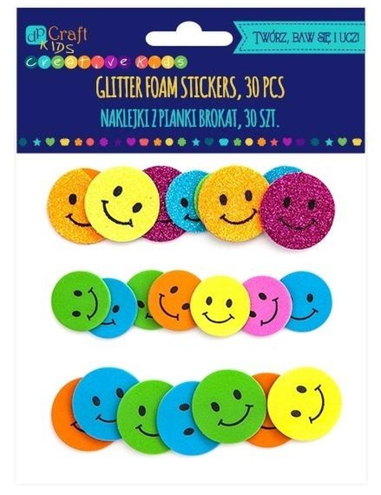 DP Craft, naklejki piankowe brokatowe, uśmiechy