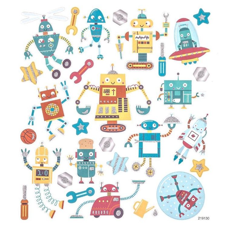 DP Craft, naklejki z brokatem, roboty, 28 szt.