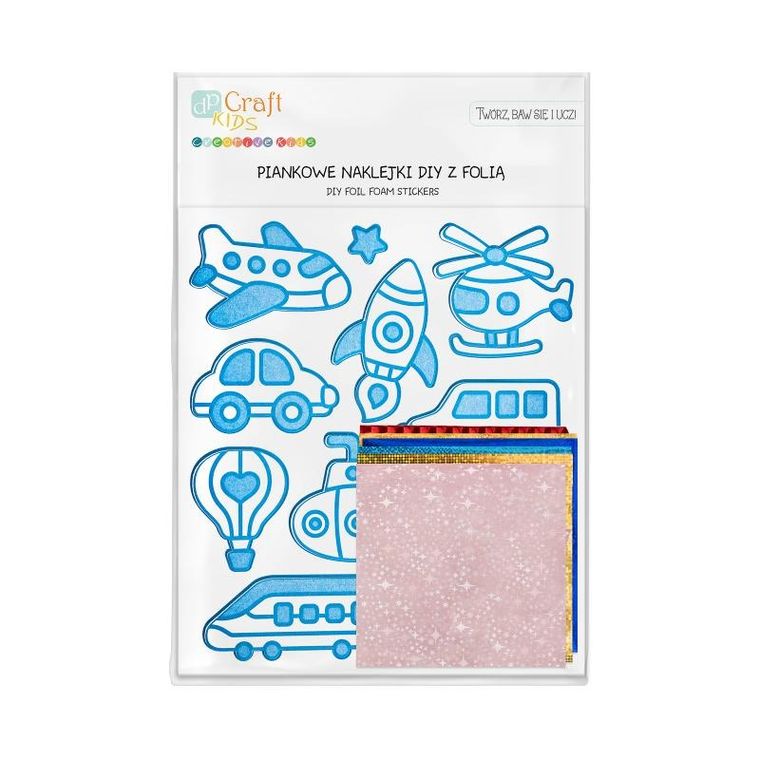 DP Craft, naklejki z folią DIY, zestaw kreatywny, pojazdy, 11 szt.