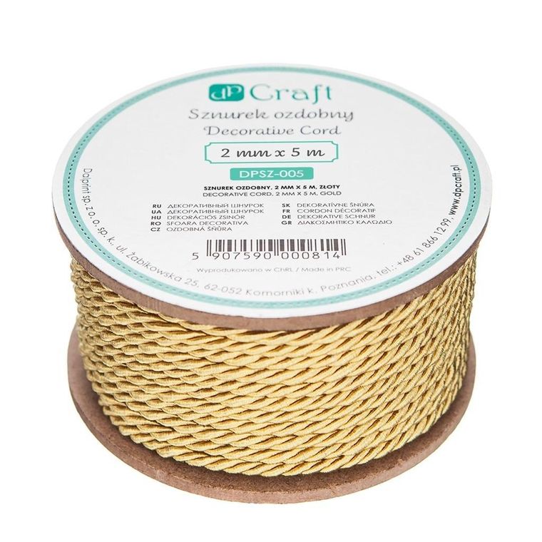 DP Craft, sznurek ozdobny, złoty, 2 mmx5m