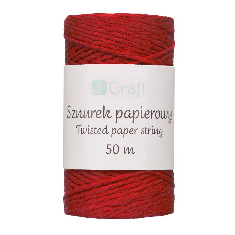 DP Craft, sznurek papierowy, skręcany, czerwony, 50 m