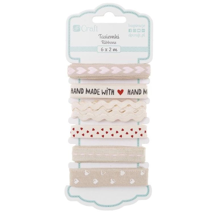 DP Craft, tasiemki bawełniane, Handmade With Love, 6 x 2m